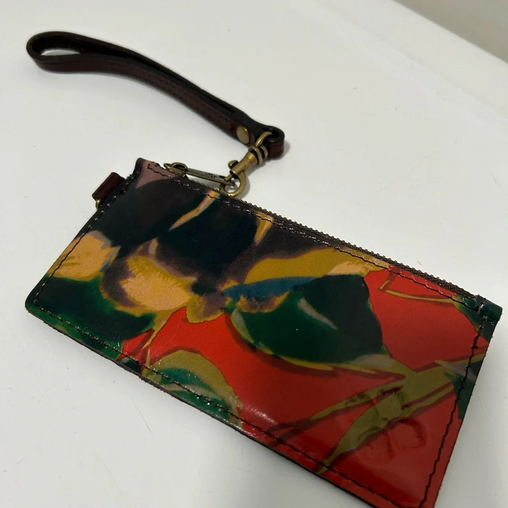 Patricia Nash Leather Wallet Wristlet Red Brown